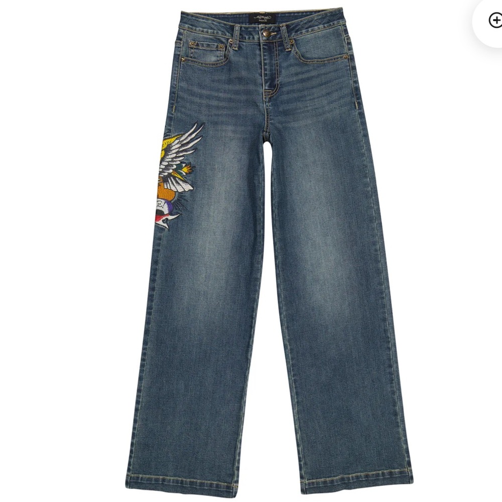 Ed Hardy Brave Heart Wide Leg, High Rise Jeans